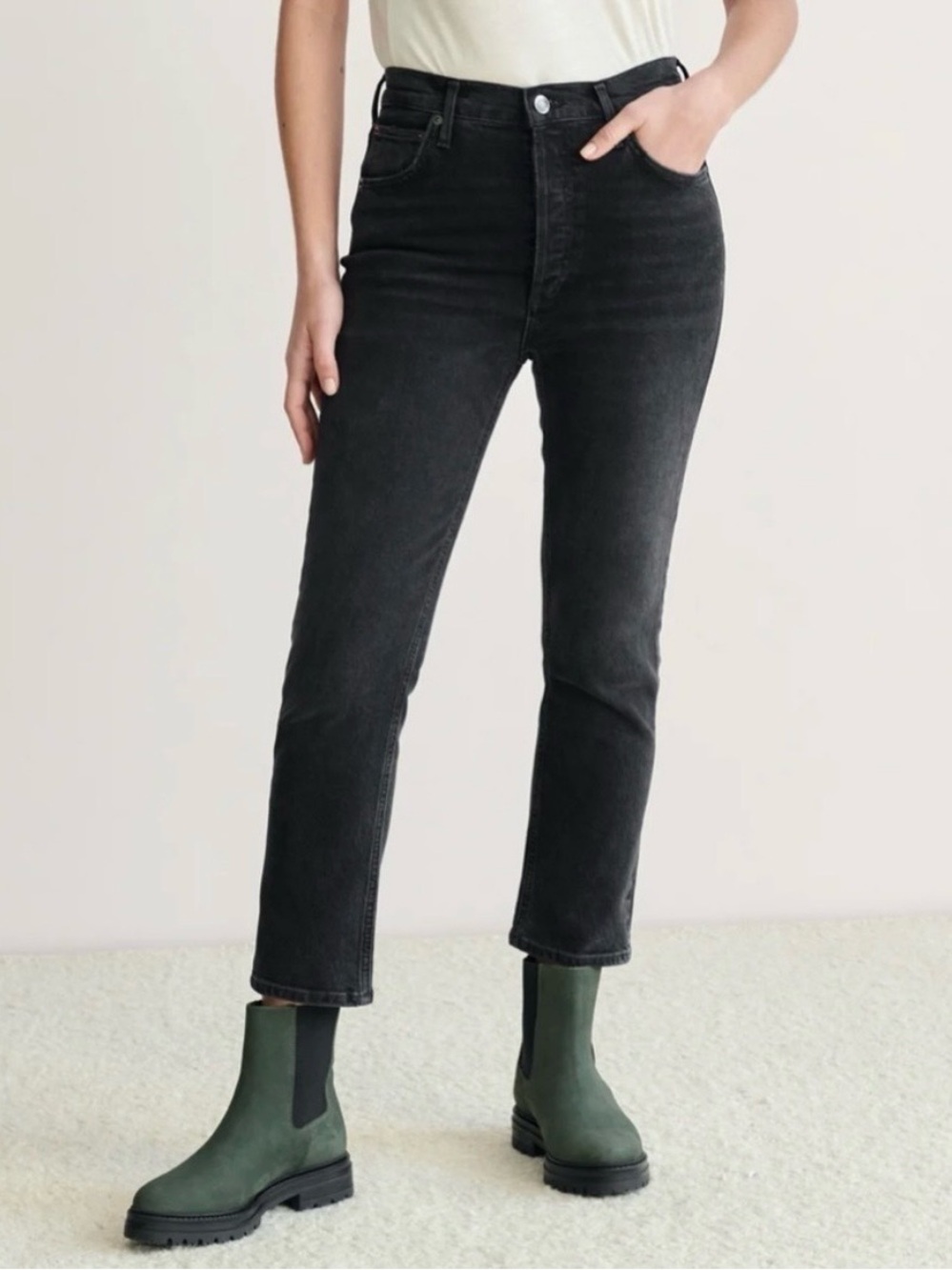 agolde riley crop jeans black